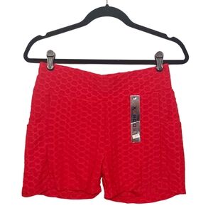 XJBOOST Shorts 2XL Back Ruching Stretchy Pull On Red Texture Biker Shorts NWT